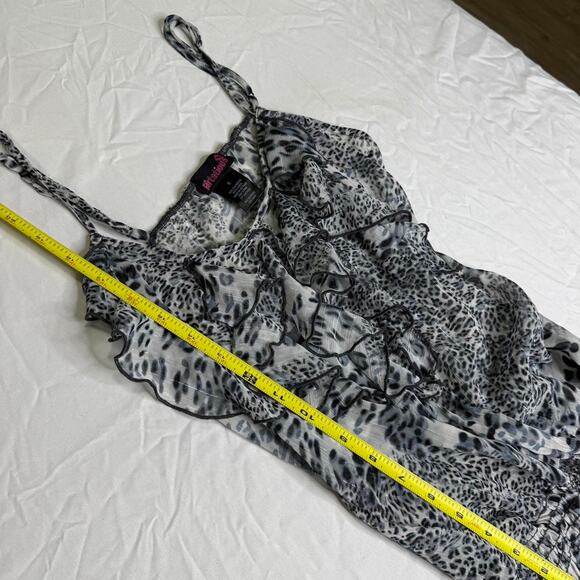 Black silver leopard print cami top with ruffles and tie straps - Picture 6 of 7